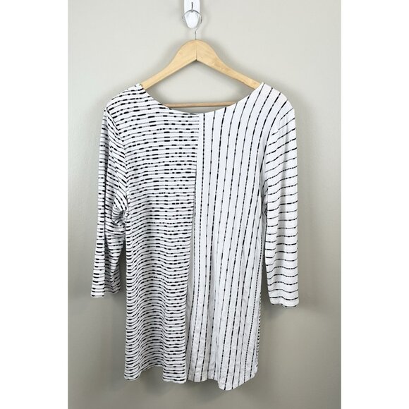 Habitat Womens Tunic Top Size Large Black White Dash Print Asymmetric Textured - Picture 6 of 7